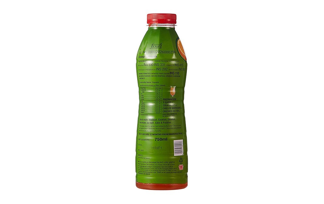 Guruji Orange Squash    Plastic Bottle  750 millilitre